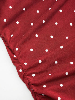 Cotton-blend Boat Neck Polka Dot Bowknot Midi Dress