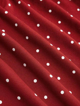 Cotton-blend Boat Neck Polka Dot Bowknot Midi Dress