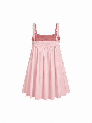 Cotton Square Neck  Eyelet Smock Mini Nightdress