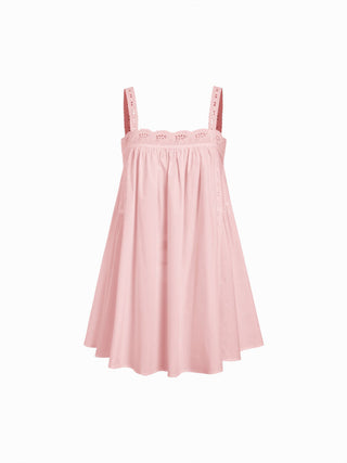 Cotton Square Neck  Eyelet Smock Mini Nightdress