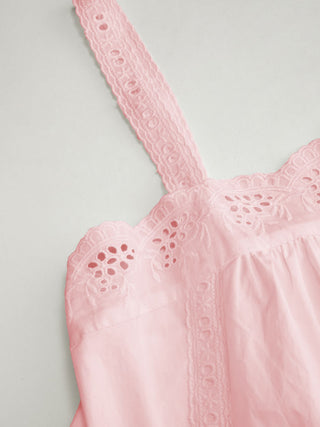 Cotton Square Neck  Eyelet Smock Mini Nightdress