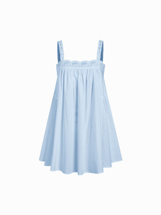Cotton Square Neck  Eyelet Smock Mini Nightdress