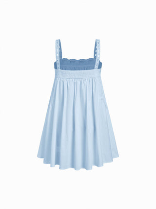 Cotton Square Neck  Eyelet Smock Mini Nightdress