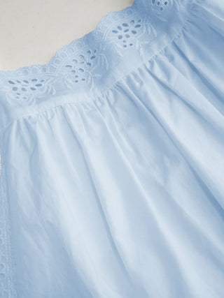 Cotton Square Neck  Eyelet Smock Mini Nightdress
