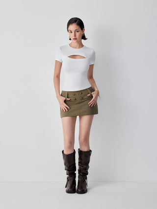 Cotton-blend Cut Out Short Sleeve Top