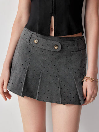 Jacquard Low Rise Polka Dot Pleated Mini Skort