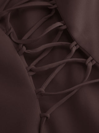 Chiffon Sculptural Halter Neckline Lace Up Maxi Bobycon Dress With Scarf