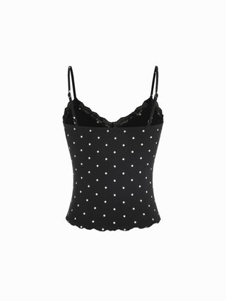 Textured V-neck Lace Trim Cami Top