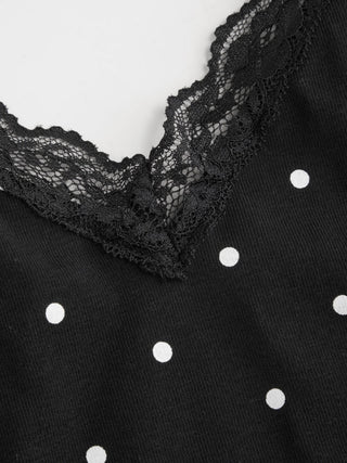 Textured V-neck Lace Trim Cami Top