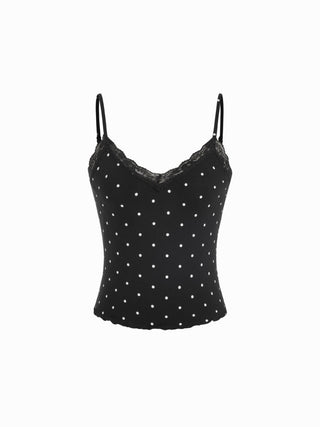 Textured V-neck Lace Trim Cami Top
