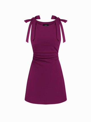 Square Neck Solid Bowknot Mini Dress