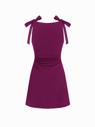 Square Neck Solid Bowknot Mini Dress