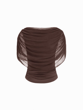 Knit Boat Neck Ruched Bolero Top