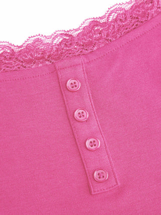 Lace Panel Ruched Henley Cami Top