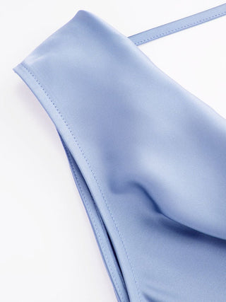 Satin Cowl Neck Backless Metal Detail A-line Mini Dress