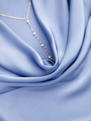 Satin Cowl Neck Backless Metal Detail A-line Mini Dress