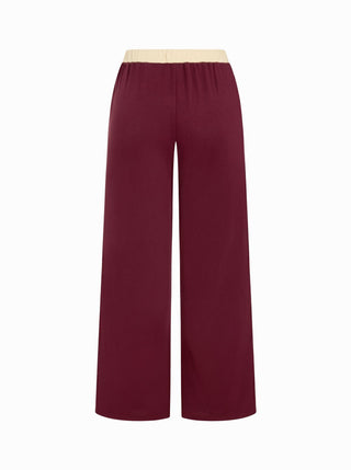 Cotton-blend V-neck Two Tone Top & Mid Rise Drawstring Straight Leg Trousers Set