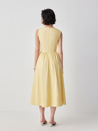 Cotton-blend V-neck Twist Knotted A-line Maxi Dress