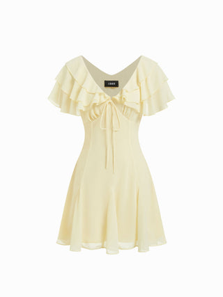 Chiffon V-Neck Dolman Sleeve Floral ALINE Short Dress
