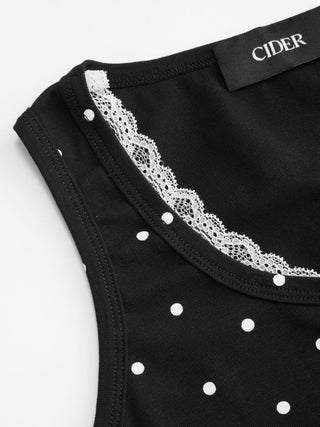 Cotton-blend Scoop Neck Lace Trim Tank Top