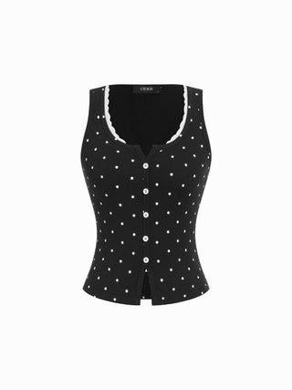 Cotton-blend Scoop Neck Lace Trim Tank Top