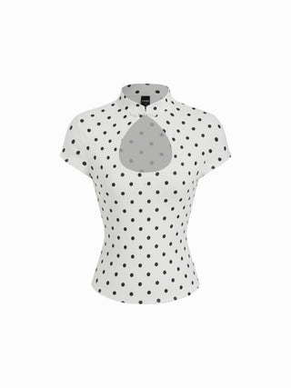 Mandarin Collar Short Sleeve Cut Out Top