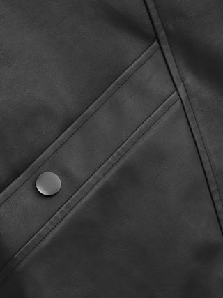 Faux Leather Collar Zip Through Oversized Jacket