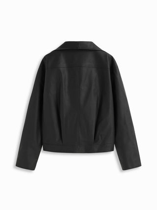 Faux Leather Collar Zip Through Oversized Jacket