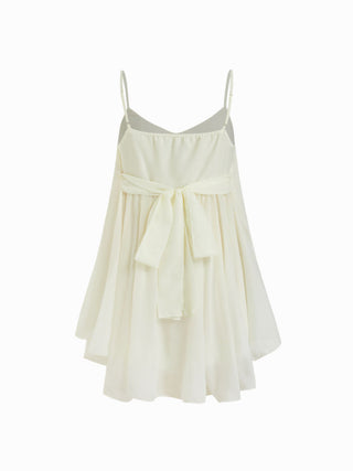 Tie-Back Bow Chiffon Floral Babydoll Mini Dress