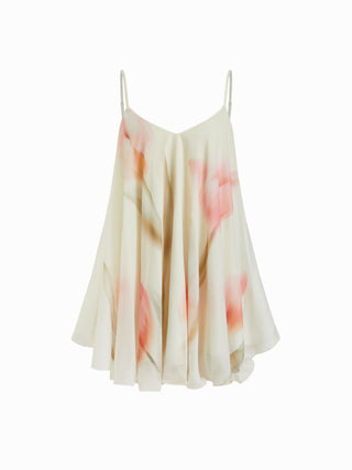 Tie-Back Bow Chiffon Floral Babydoll Mini Dress