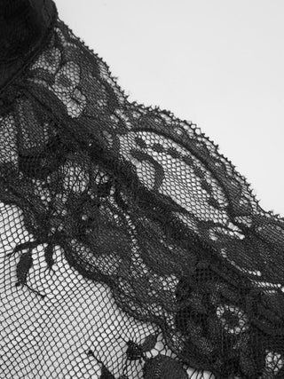 Lace Floral Halter Neckline See-Through Asymmetrical Hem Blouse