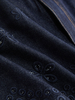 Denim Low Rise Embroidery Floral Scallop Hem Micro Shorts