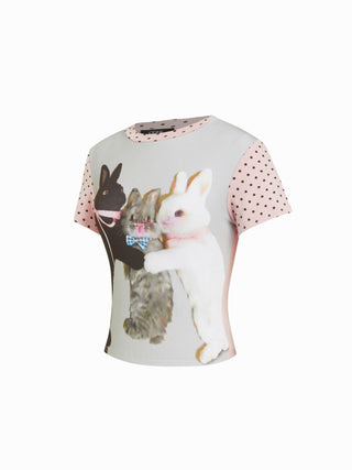 Bunny Graphic Polka Dot Short Sleeve Tee