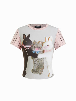 Bunny Graphic Polka Dot Short Sleeve Tee