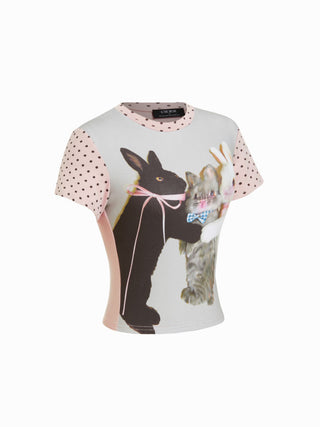 Bunny Graphic Polka Dot Short Sleeve Tee