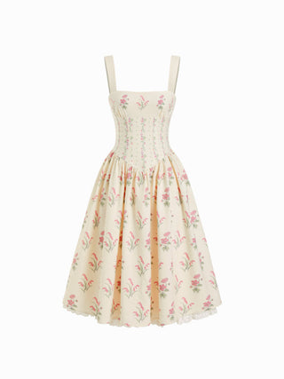 Square Neck Floral Corset Midi Dress