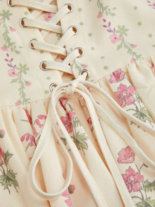 Square Neck Floral Corset Midi Dress