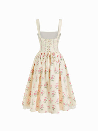 Square Neck Floral Corset Midi Dress