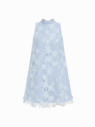 Floral Stand Collar Bowknot A-line Mini Dress