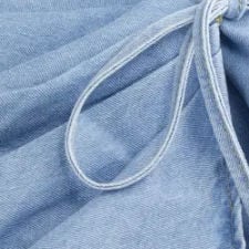Washed Denim Boat Neck Wrap Tie Waist Asymmetrical Hem Vest