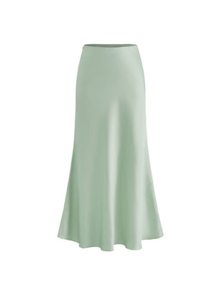 Satin Mid Rise Ruffle Maxi Skirt