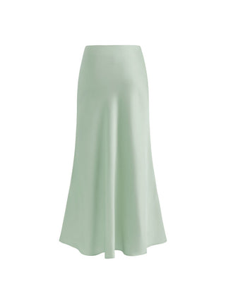 Satin Mid Rise Ruffle Maxi Skirt