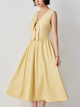 Cotton-blend V-neck Twist Knotted A-line Maxi Dress