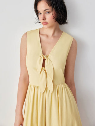 Cotton-blend V-neck Twist Knotted A-line Maxi Dress
