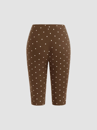 Cotton-blend High Neck Polka Dot Asymmetrical Hem Top & Mid Rise Capri Pants Set