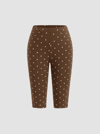 Cotton-blend High Neck Polka Dot Asymmetrical Hem Top & Mid Rise Capri Pants Set