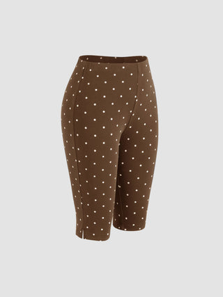 Cotton-blend High Neck Polka Dot Asymmetrical Hem Top & Mid Rise Capri Pants Set