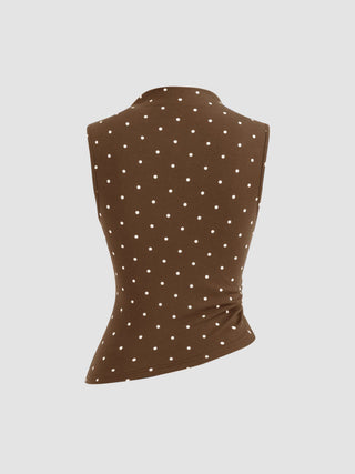 Cotton-blend High Neck Polka Dot Asymmetrical Hem Top & Mid Rise Capri Pants Set