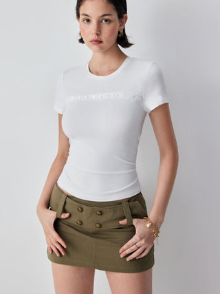 Cotton-blend Cut Out Short Sleeve Top