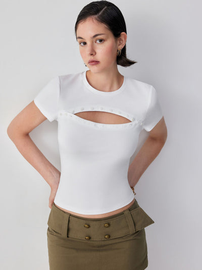 Cotton-blend Cut Out Short Sleeve Top